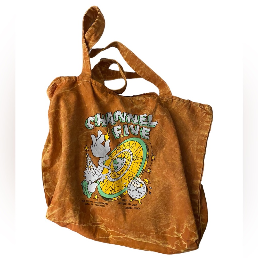 Channel 5 Cosmic Clock Orange Tote Bag Zippered Merch Graphic Carryall